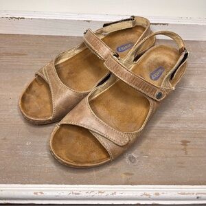 Wolky Women's Tsunami Beige Leather Wedge heel Sandals Size EU 39 US 8.5